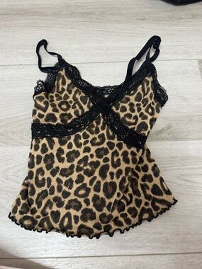 Urban Outfitters Leopard Print Lace Trim Tank